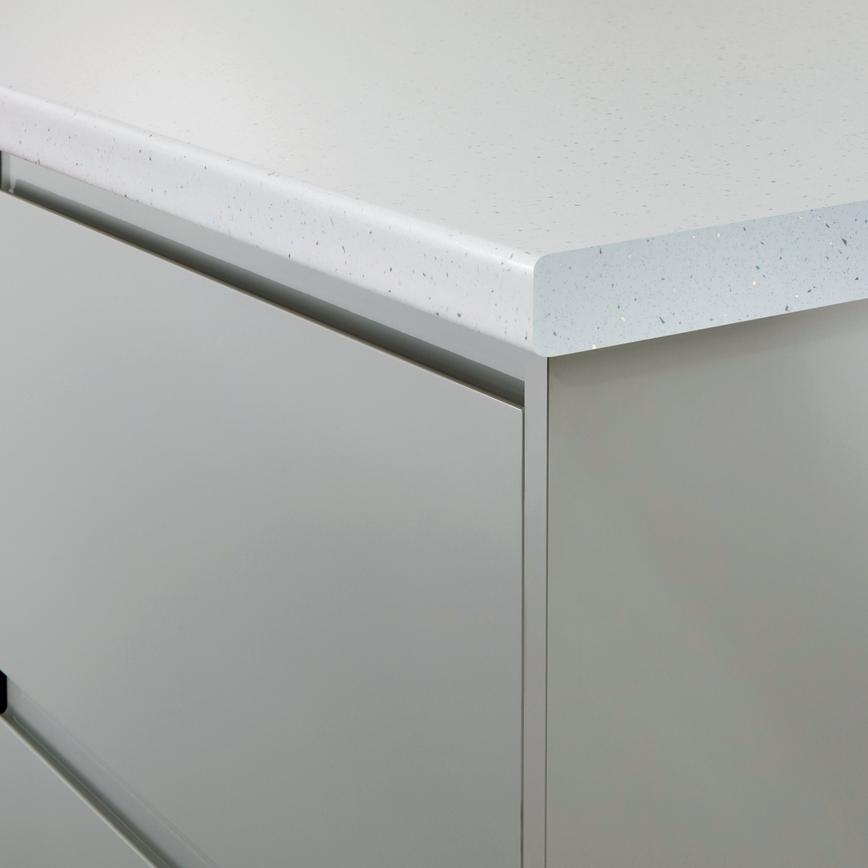 1.4m x 38mm White Mirror Chip Laminate Worktop Edging Strip