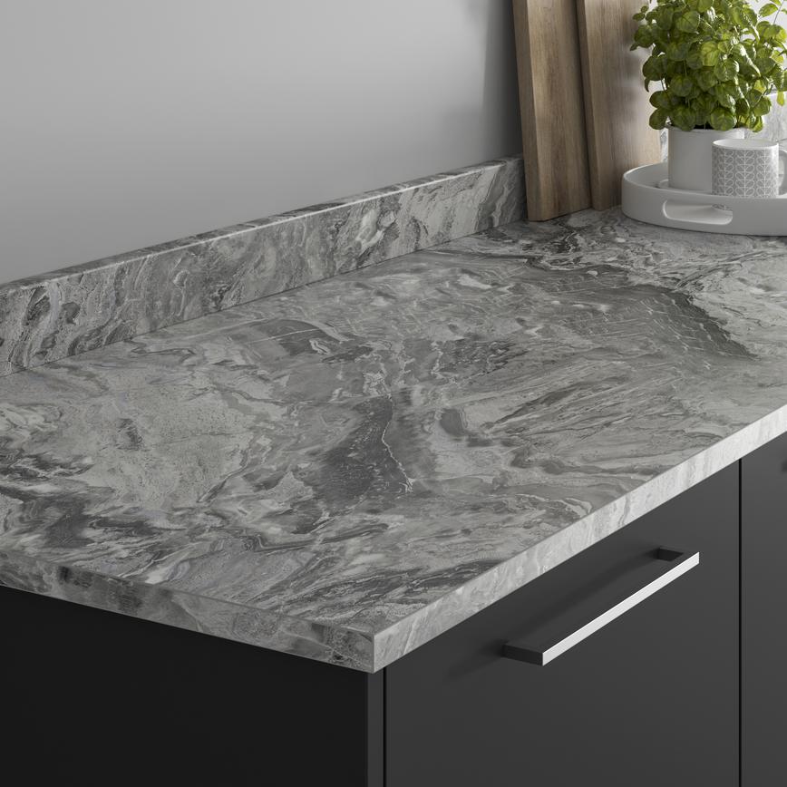 Howdens Stratus Black Marble Effect Laminate Kitchen Upstand | 3m x 19mm