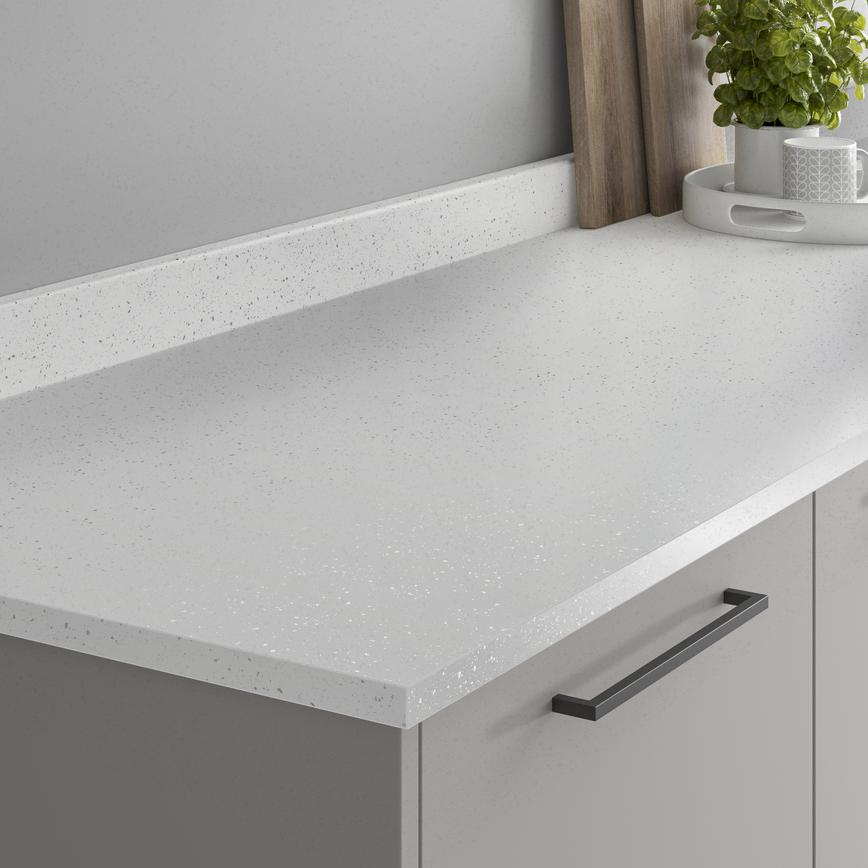 Howdens White Sparkle Quartz Effect Laminate Kitchen Upstand | 3m x 19mm