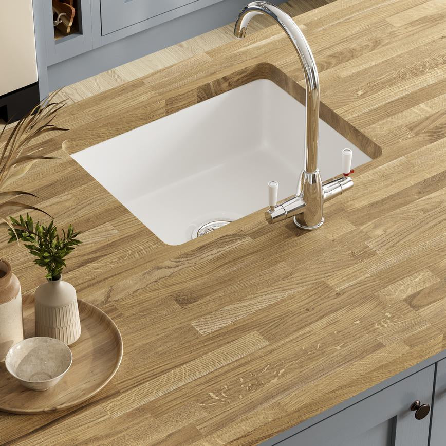 1.86m/3m x 40mm Pre-Finished Square Edge Clear Oak Solid Wood Worktop