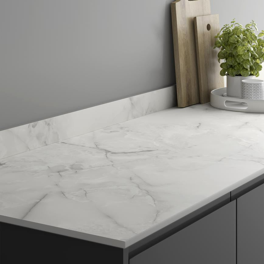 Howdens Glacier Marble Effect Compact Laminate Kitchen Upstand | 3m x 12mm
