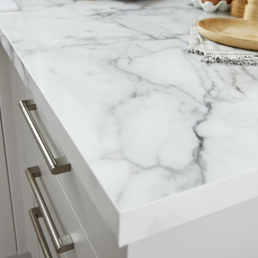 3m x 38mm Square Edge Calacatta Marble Effect Laminate Worktop