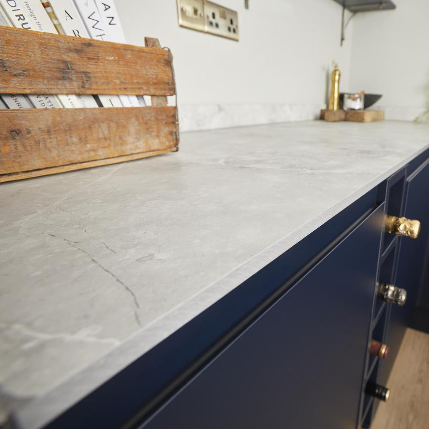 3m x 12mm Square Edge Pacific Grey Marble Effect Compact Laminate Worktop