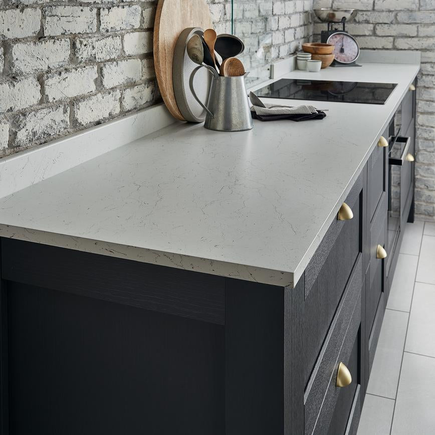 3m x 19mm White and Grey Marble Effect Laminate Upstand