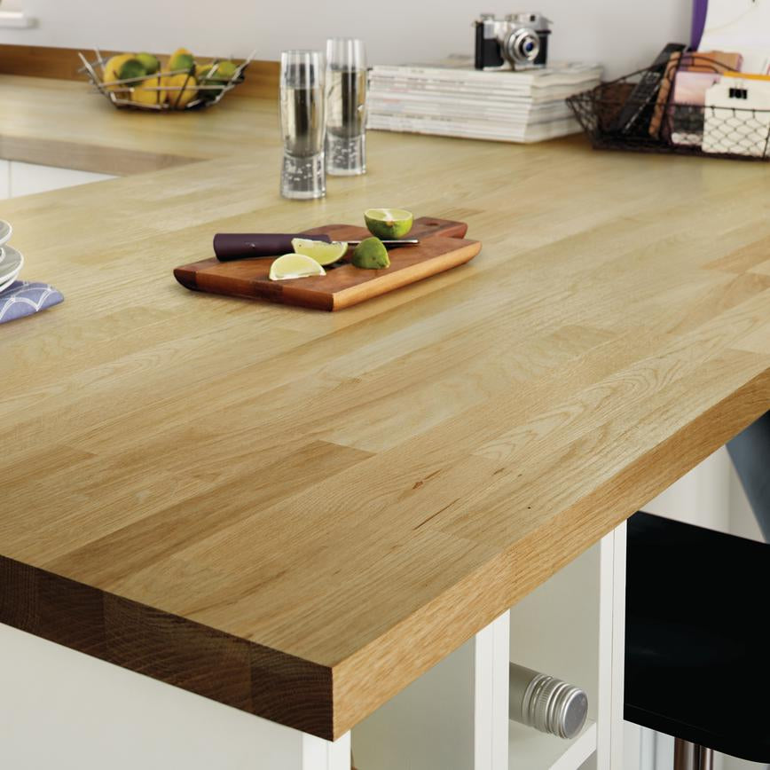 1.86m/3m x 40mm Pre-Finished Square Edge Clear Oak Solid Wood Worktop