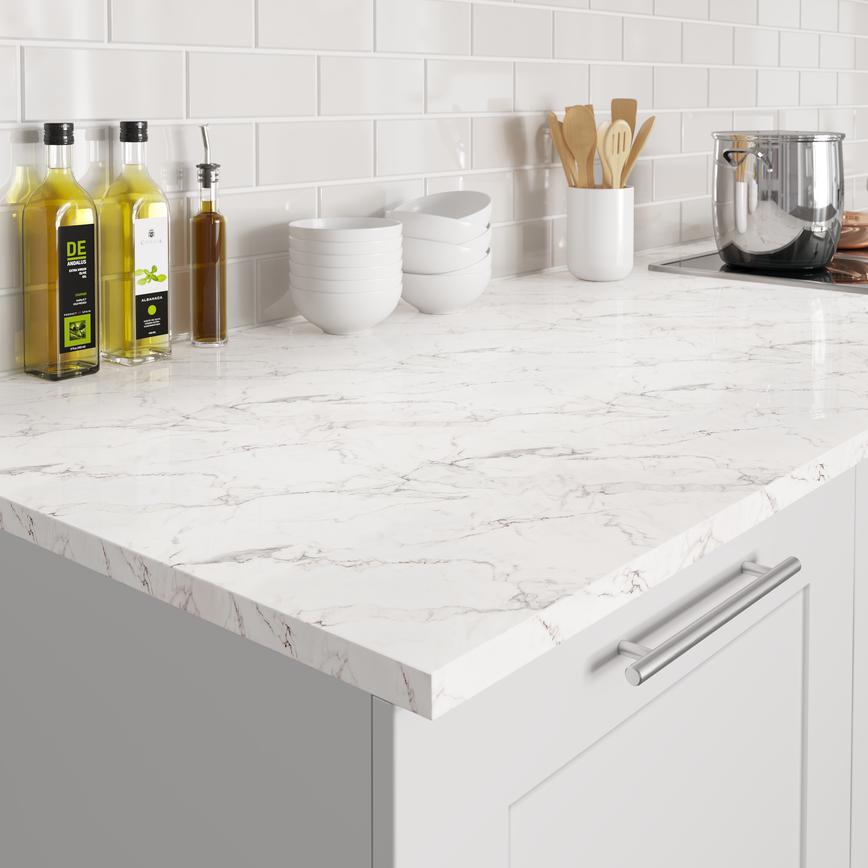 3m x 38mm Square Edge Calacatta Marble Effect Laminate Worktop