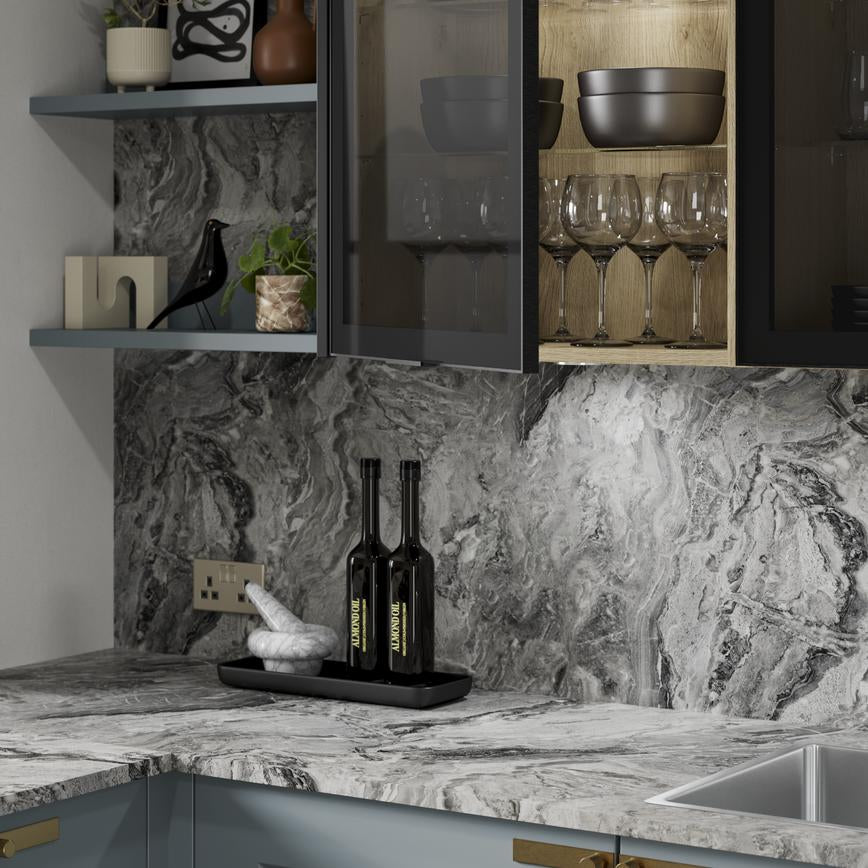 3m x 22mm Square Edge Stratus Black Marble Effect Laminate Worktop