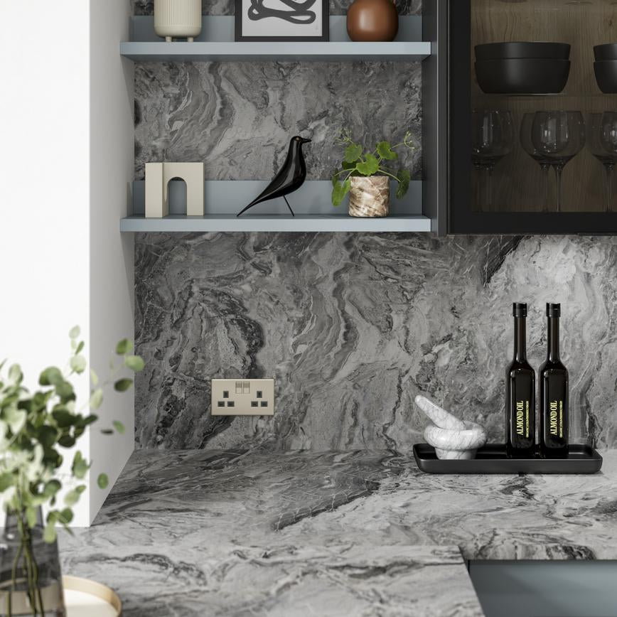 3m x 22mm Square Edge Stratus Black Marble Effect Laminate Worktop