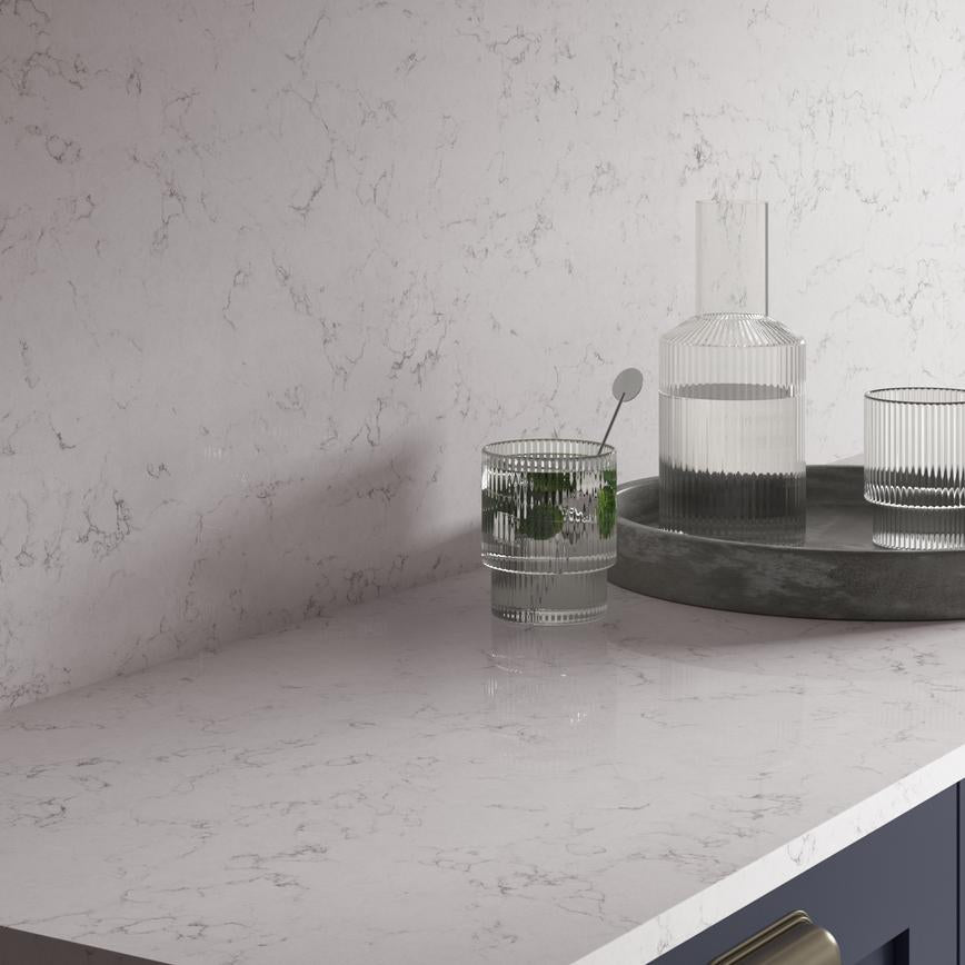 3m x 22mm Square Edge Venus White Marble Effect Laminate Worktop