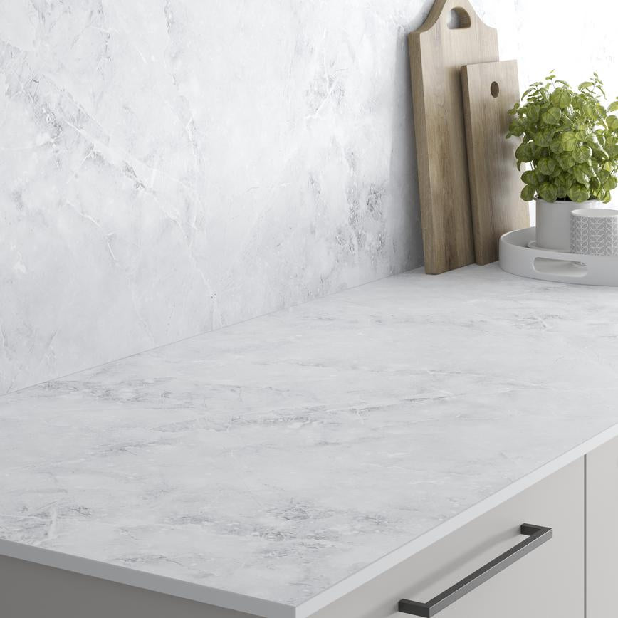 3m x 12mm Square Edge Pacific Grey Marble Effect Compact Laminate Worktop