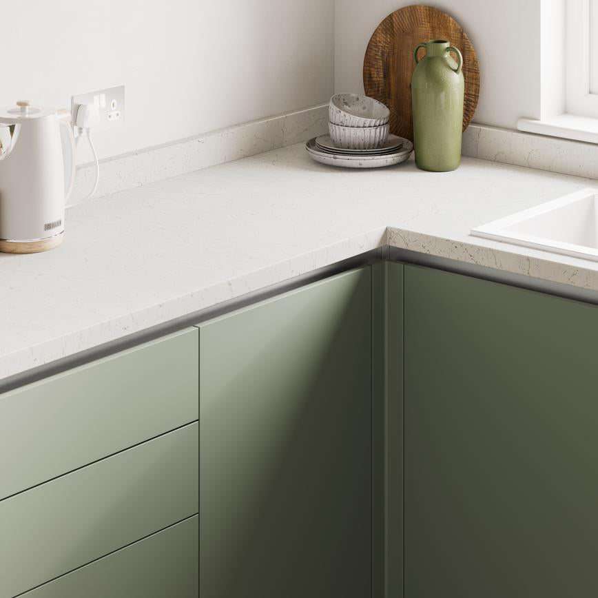 3m x 38mm Bullnose White and Grey Marble Effect Laminate Worktop