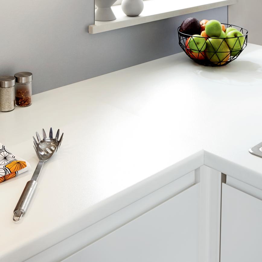 3m x 38mm Bullnose White Laminate Worktop